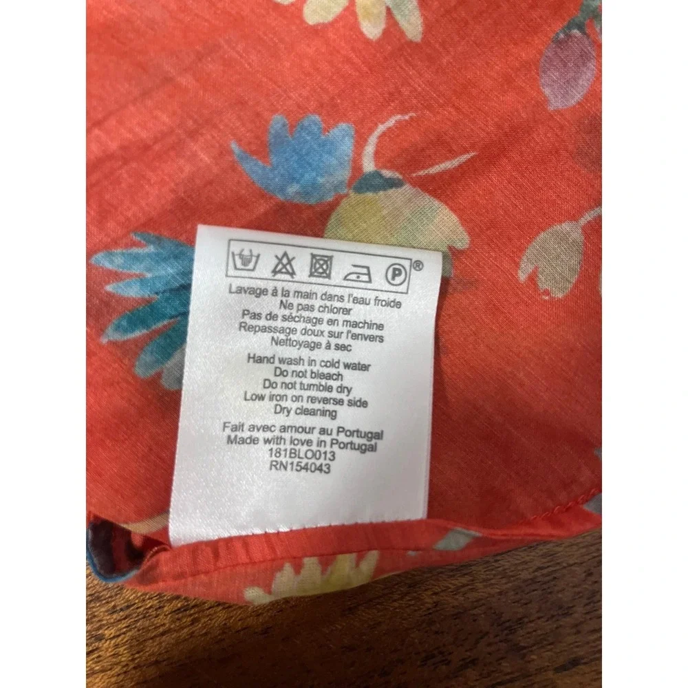Sezane x C. Kero Floral Cotton Silk Blend Blouse Shirt Orange Daisy Print 36 EU - Picture 13 of 14